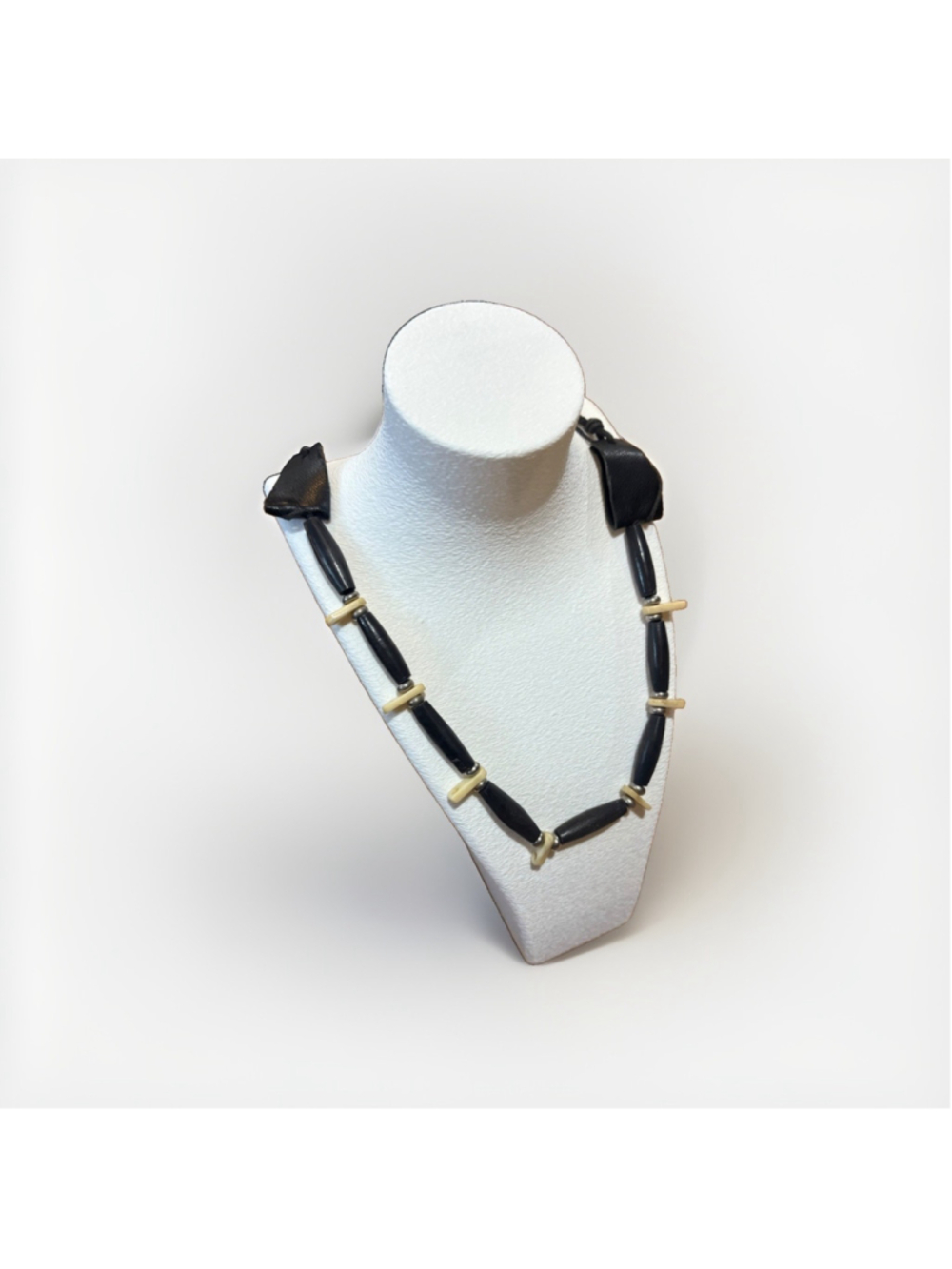 Black Gold Statement Bead Necklace 26" Chunky Boho Modernist Costume
